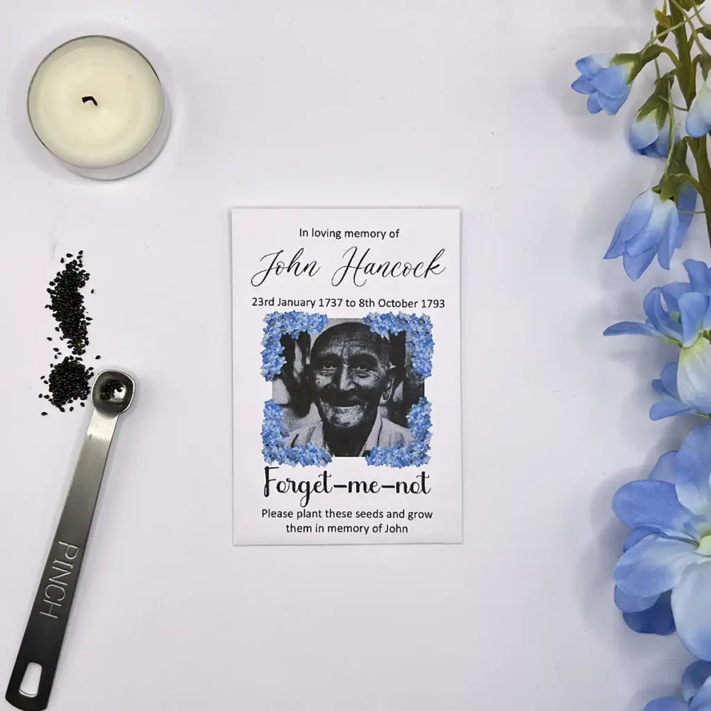 Forget me not funeral seeds with photo